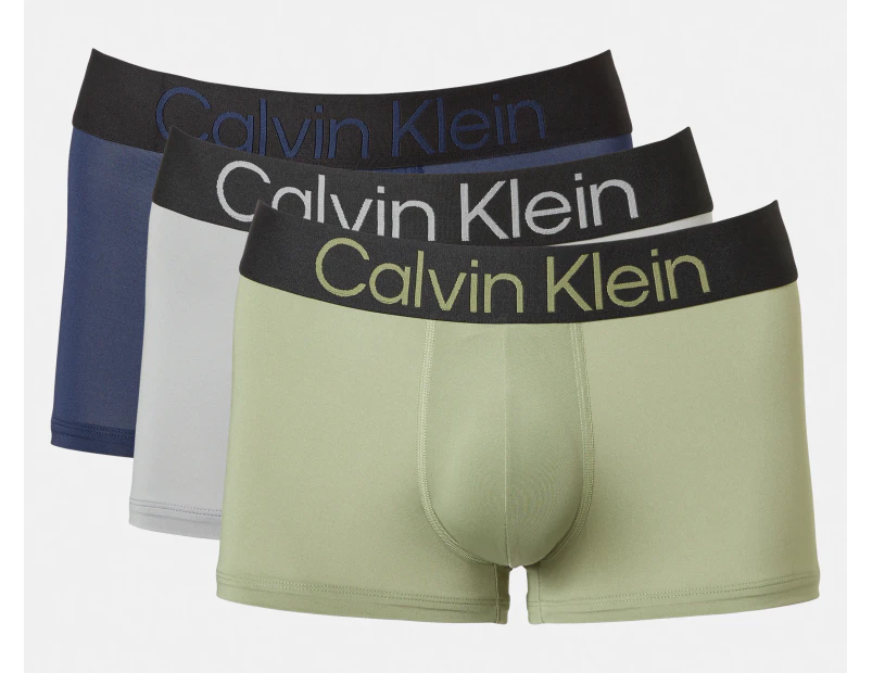 Calvin Klein Men's Microfibre Low Rise Trunks 3-Pack - Peacoat/Wolf Grey/Oil Green