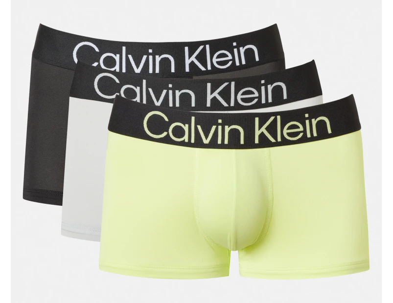 Calvin Klein Men's Microfibre Low Rise Trunks 3-Pack - Black/Lime Sherbet/High Rise