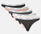 Calvin Klein Women's Carousel Thongs 5-Pack - Black/Charcoal/Nymph's Thigh/Cedar/Script Black