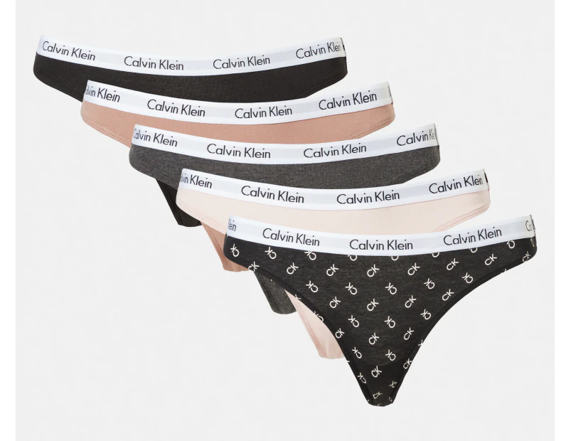 Calvin Klein Women's Carousel Thongs 5-Pack - Black/Charcoal/Nymph's Thigh/Cedar/Script Black