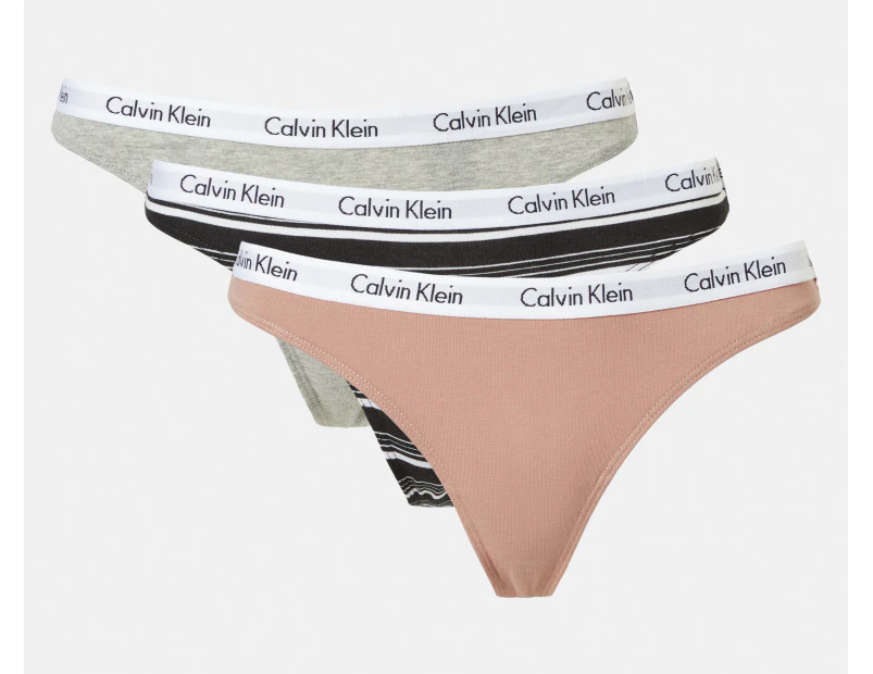 Calvin Klein Women's Carousel Thongs 3-Pack - Cedar/Grey Heather/Stripe