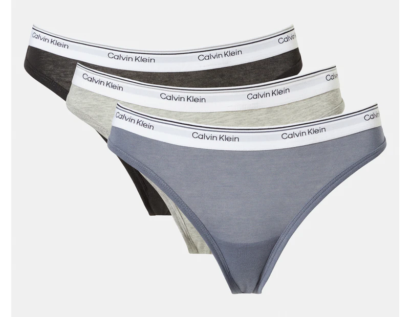 Calvin Klein Women's Balance Thongs 3-Pack - Black/Grey Heather/Grisaille