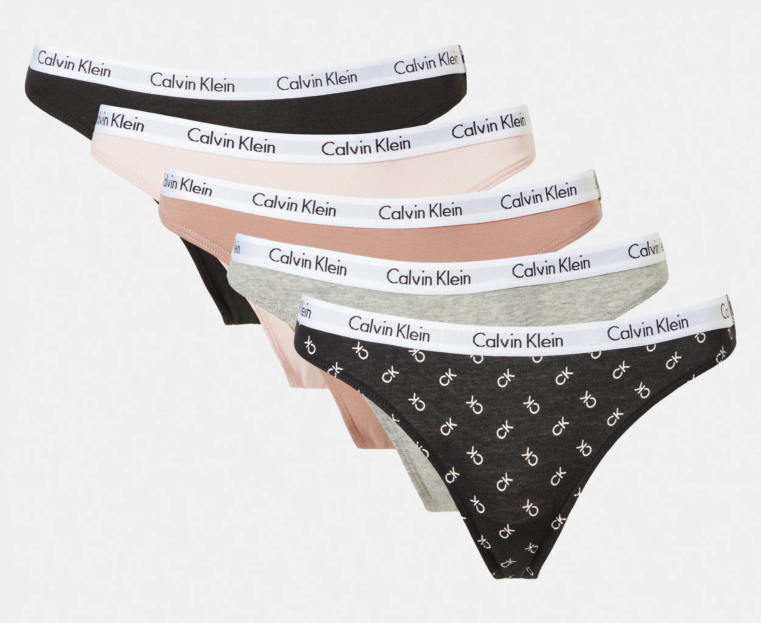 Calvin Klein Women's Carousel Thongs 5-Pack - Black/Grey Heather/Nymph's Thigh/Cedar/CK Black