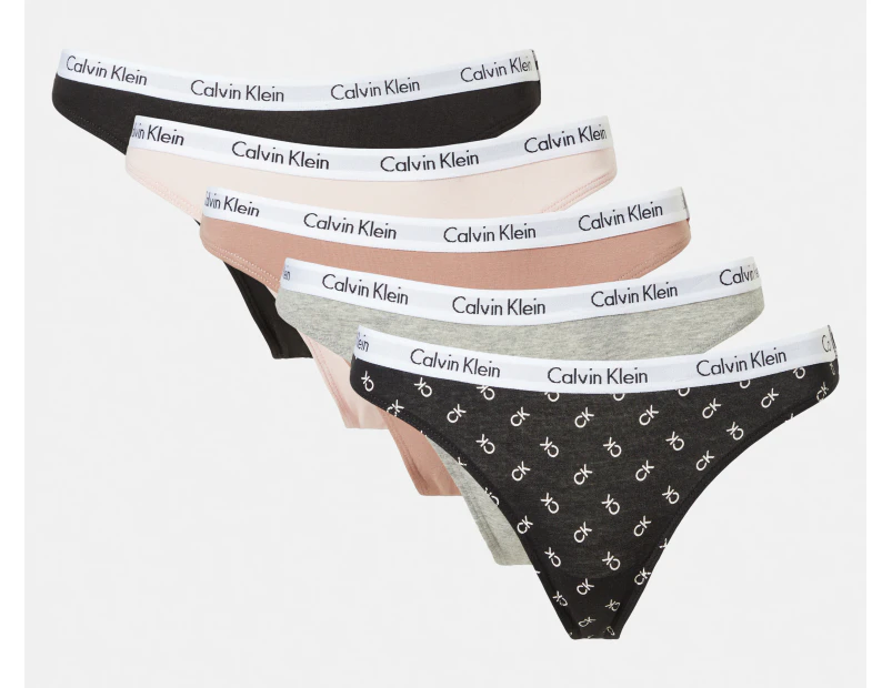 Calvin Klein Women's Carousel Thongs 5-Pack - Black/Grey Heather/Nymph's Thigh/Cedar/CK Black