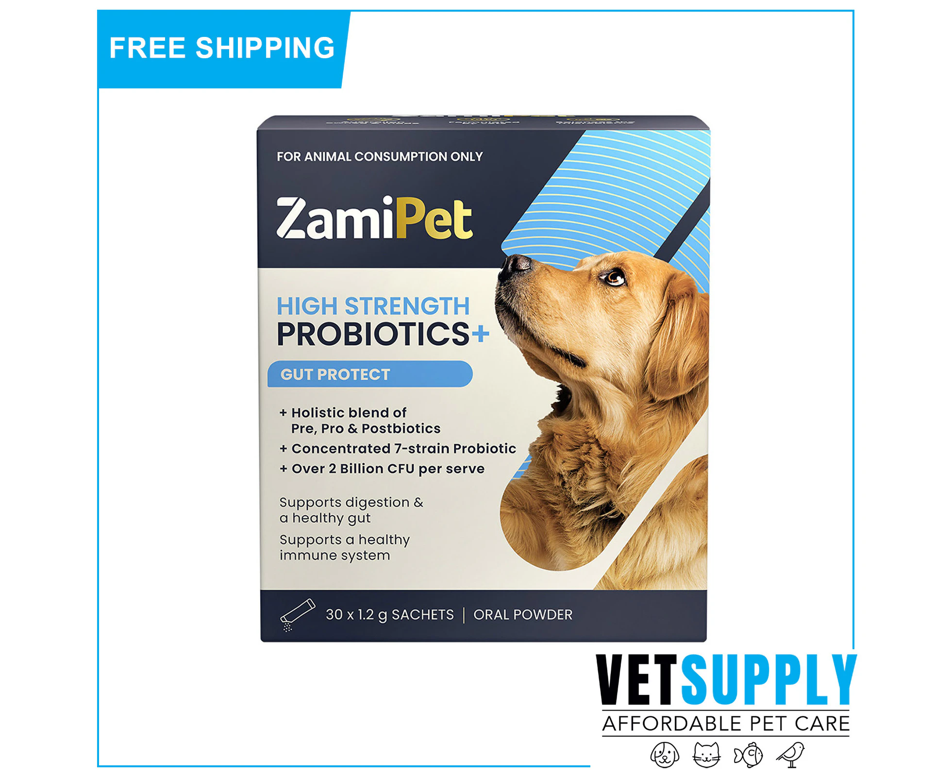 ZamiPet High Strength Probiotics+ Gut Protect Oral Powder 30 Sachets