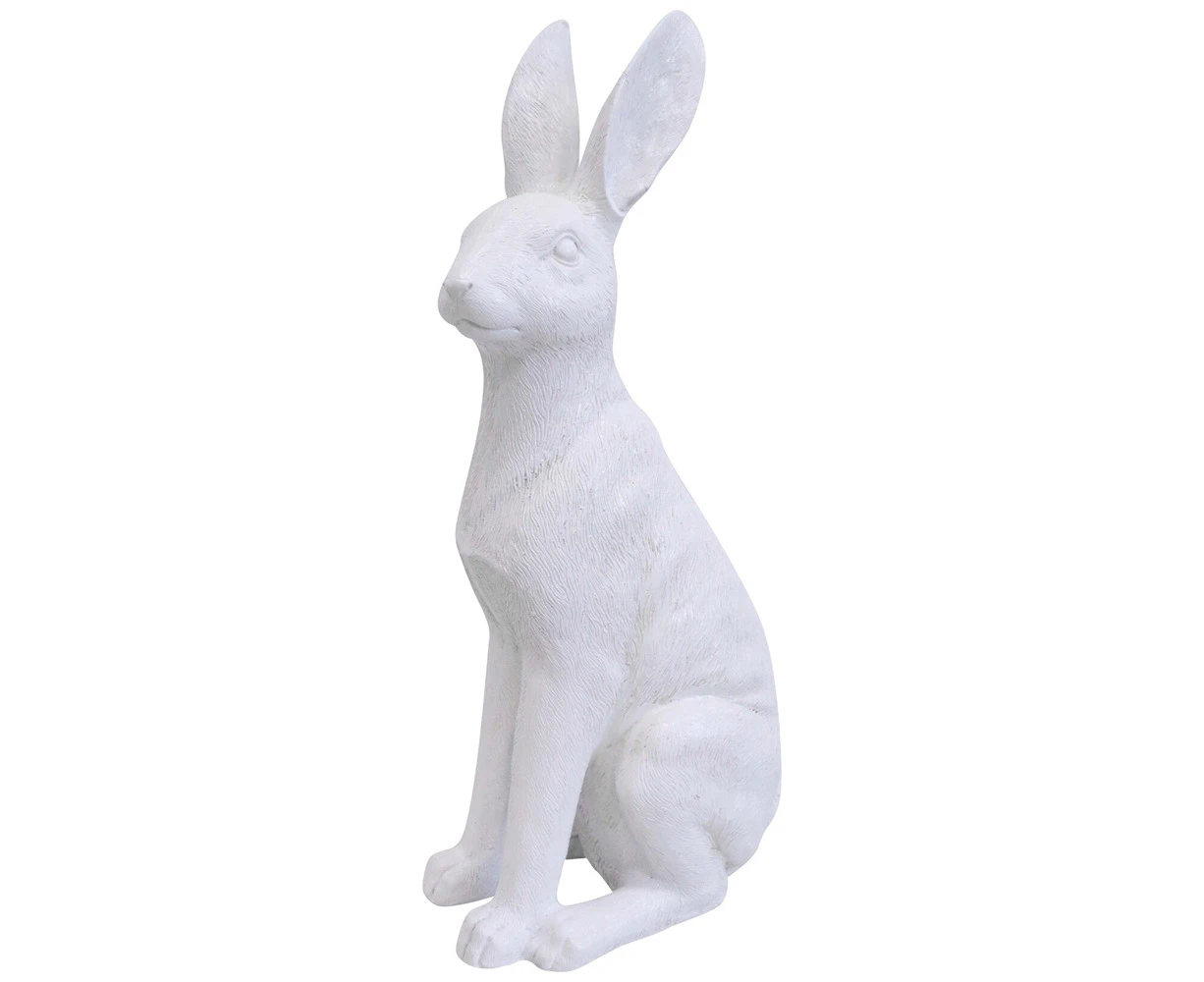 LVD Polyresin Sculpture Sitting Hare Aged Figure Home/Office Decor White Lrg