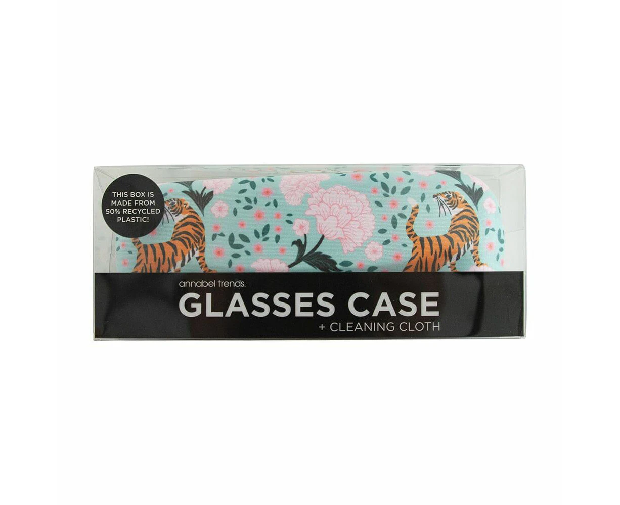 Annabel Trends Glasses Protector Hard Case/Cloth Combo 15cx6cm Tiger/Peonies