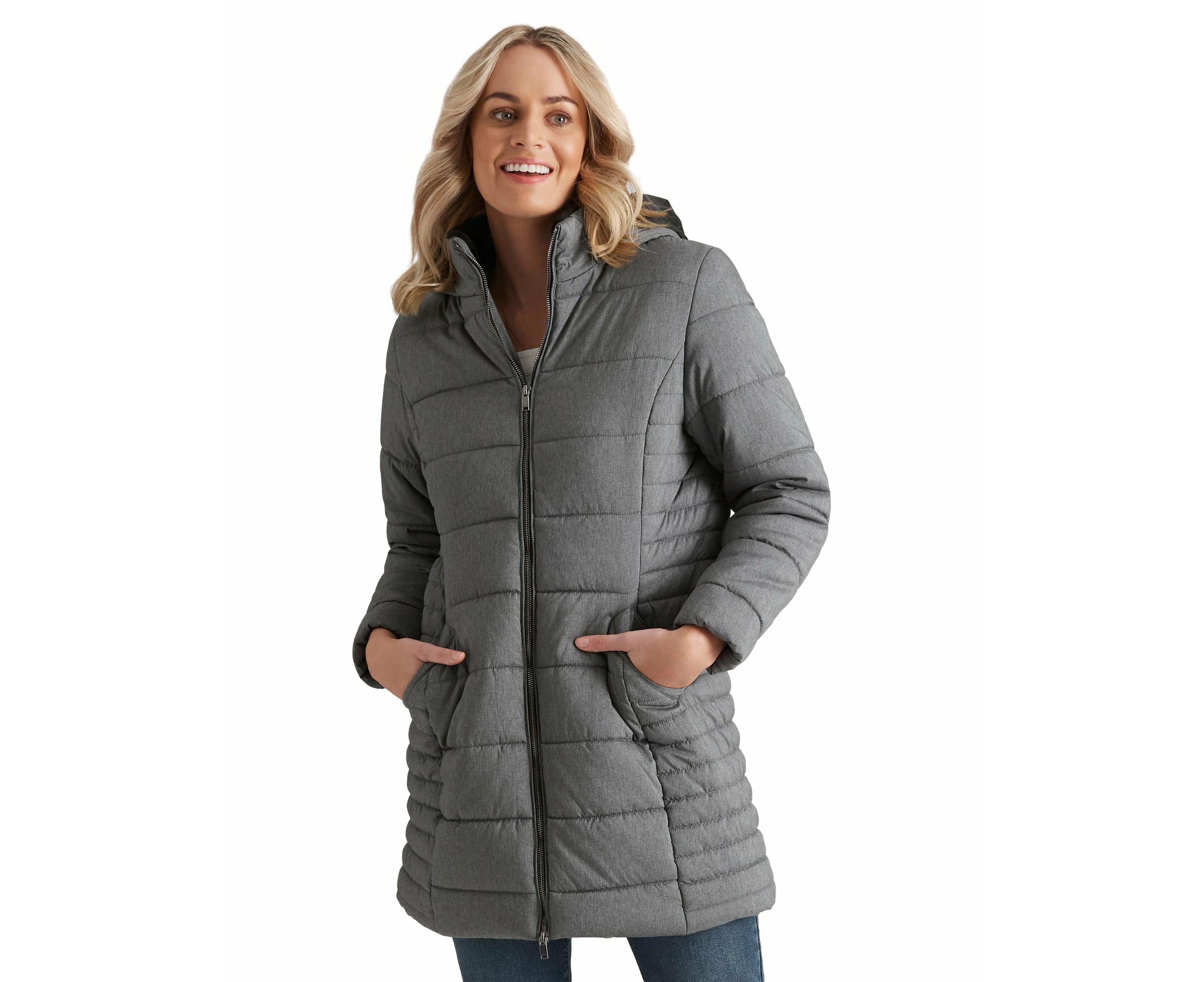 Rivers Womens Jacket - Regular Grey Puffer - Coat - Winter - Relaxed Fit - Solid - Straight Sleeve - Length Long