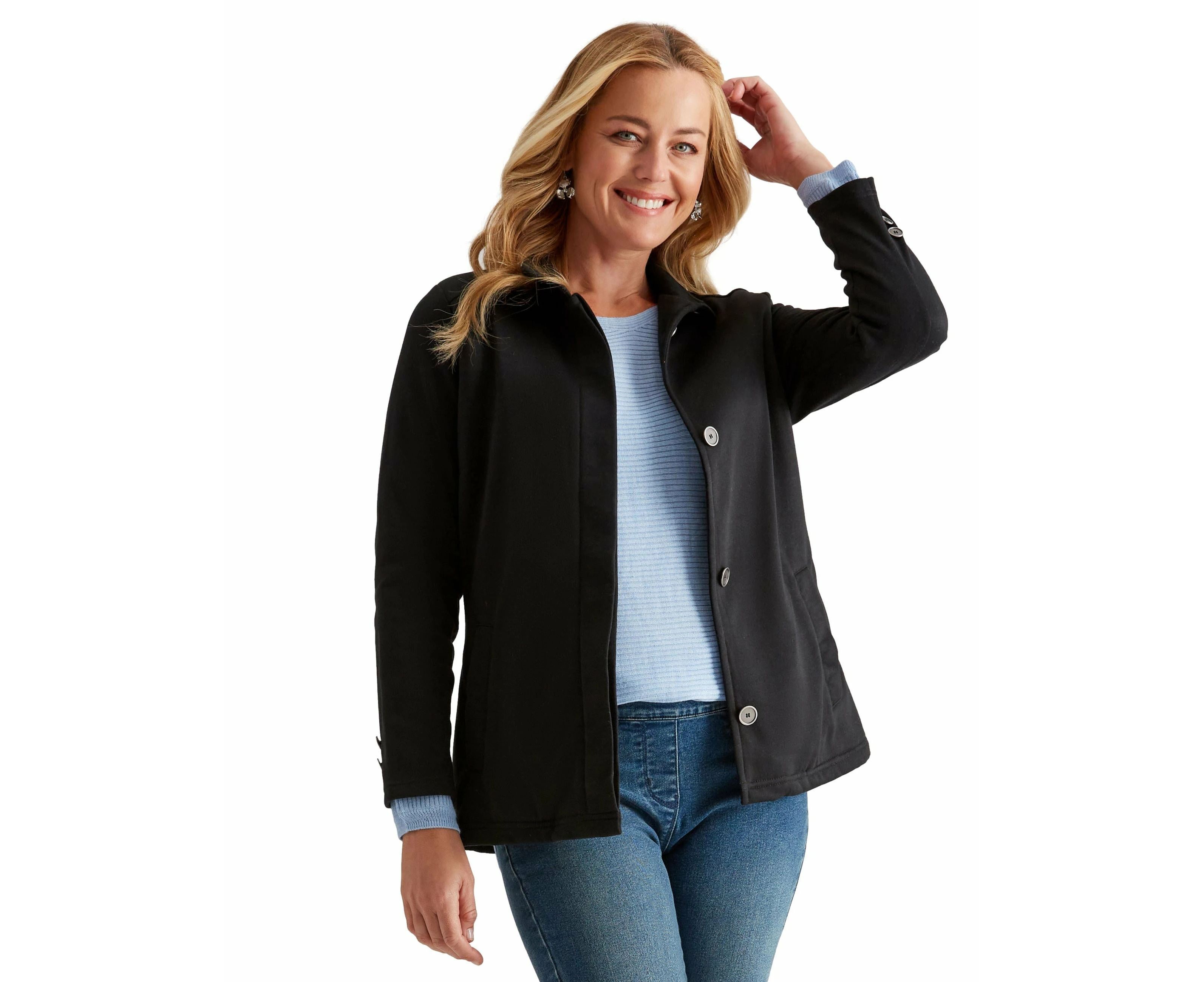 rivers - Womens - Jacket - All Season - Basic - Black - Long Sleeve Relaxed Fit - Length Regular - Jersey - Casual Fashion - Office Wear Work Clothes