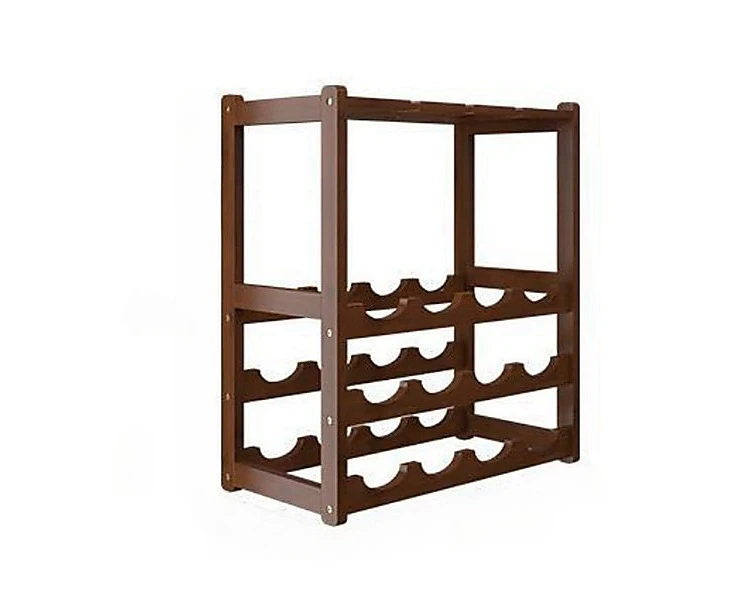 Bamboo Wine Rack Free Standing 15 Bottles with 6 Glasses Holder Storage in Dark Brown