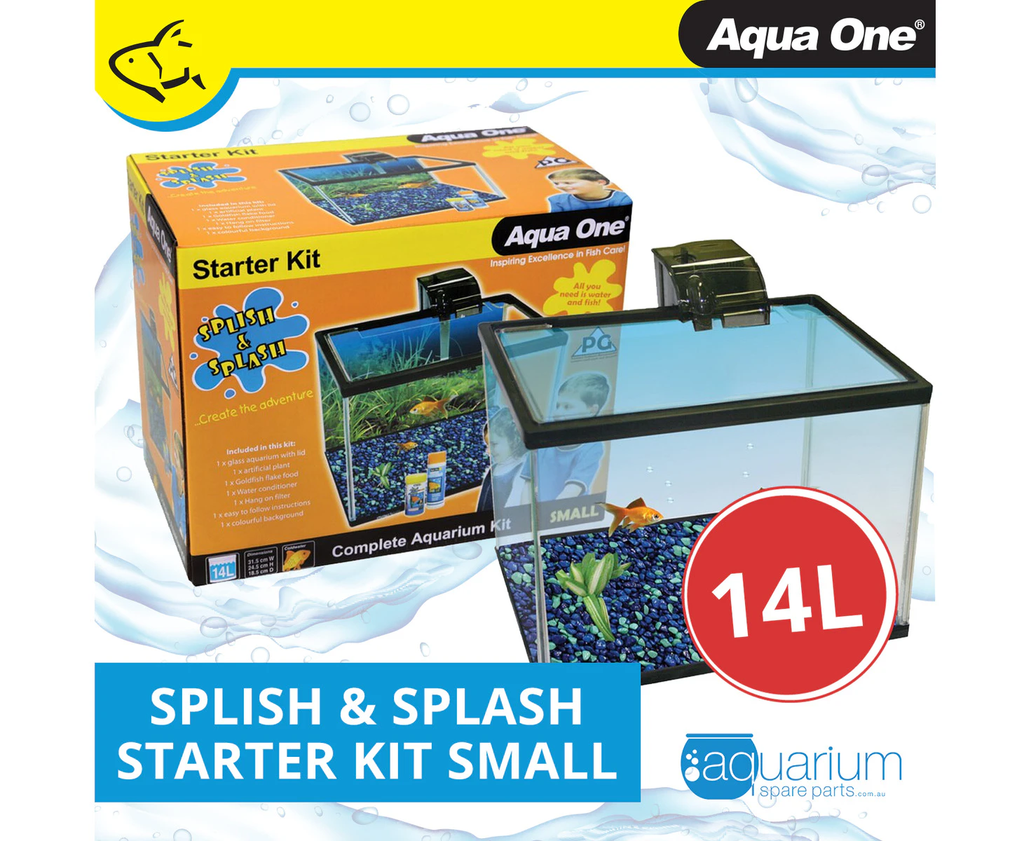 Aqua One Splish & Splash Starter Kit Glass Aquarium Small 14L (11625)