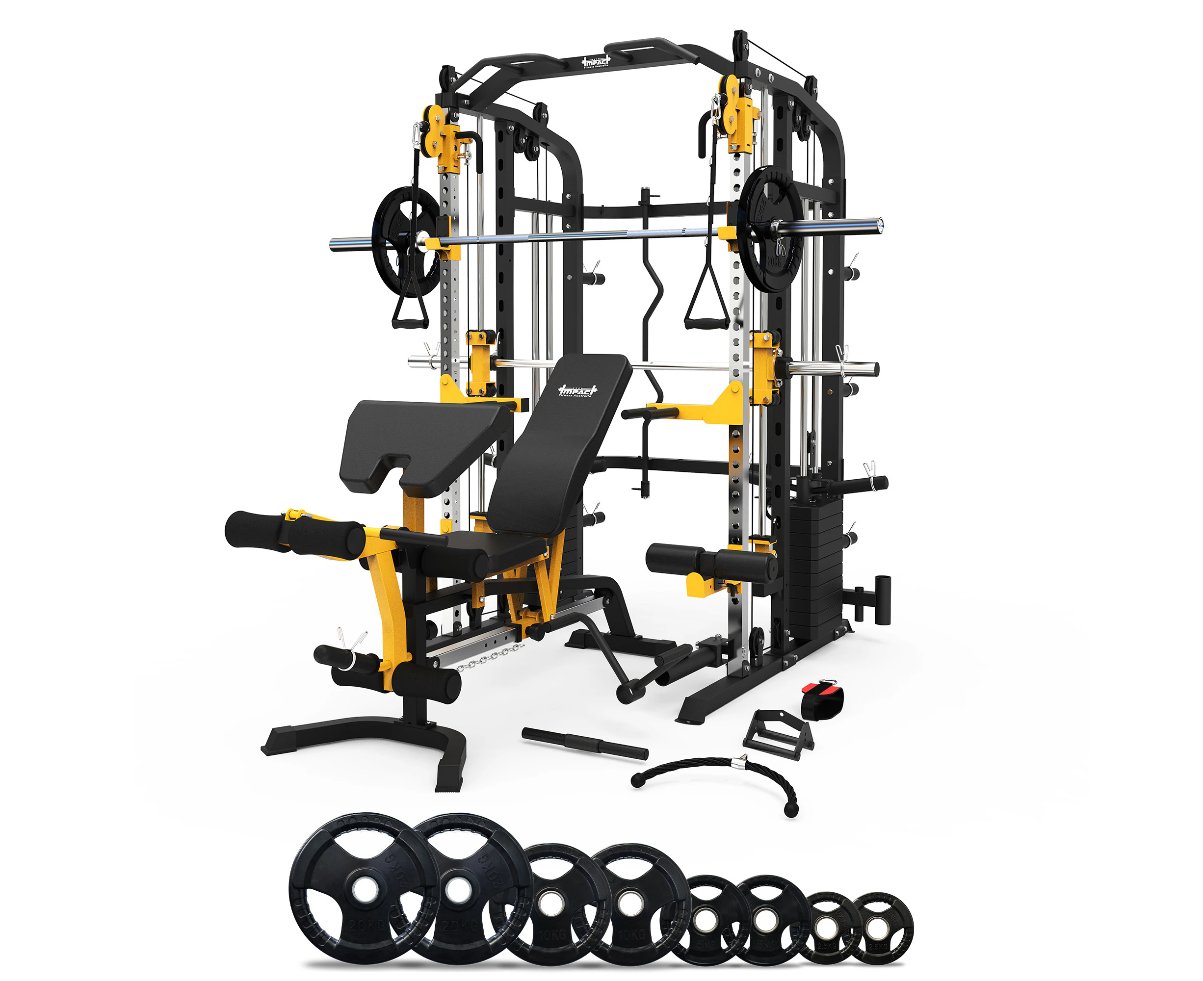 Impact Fitness MF10 Multi-Trainer with Adjustable Bench + Olympic Weights + Barbell