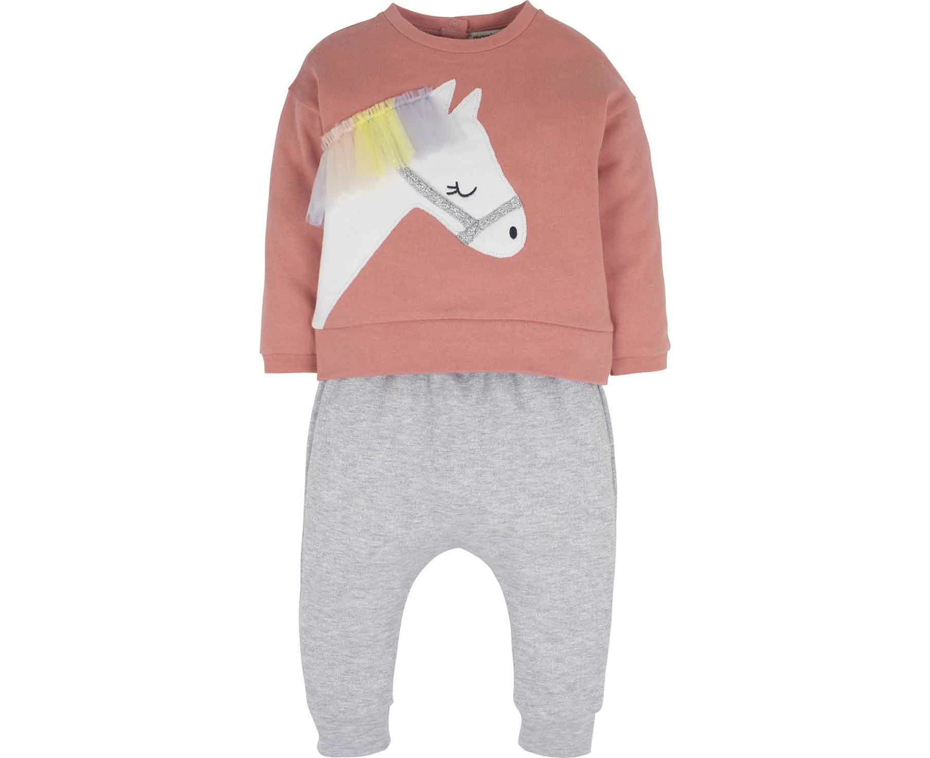 Mamino Baby Girl Sweetie Grey Silver Pant and Pink Sweatshirt Set of 2