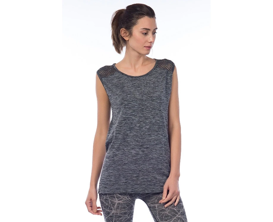 Jerf  Womens Cape Grey Melange Seamless Active Top with Mesh