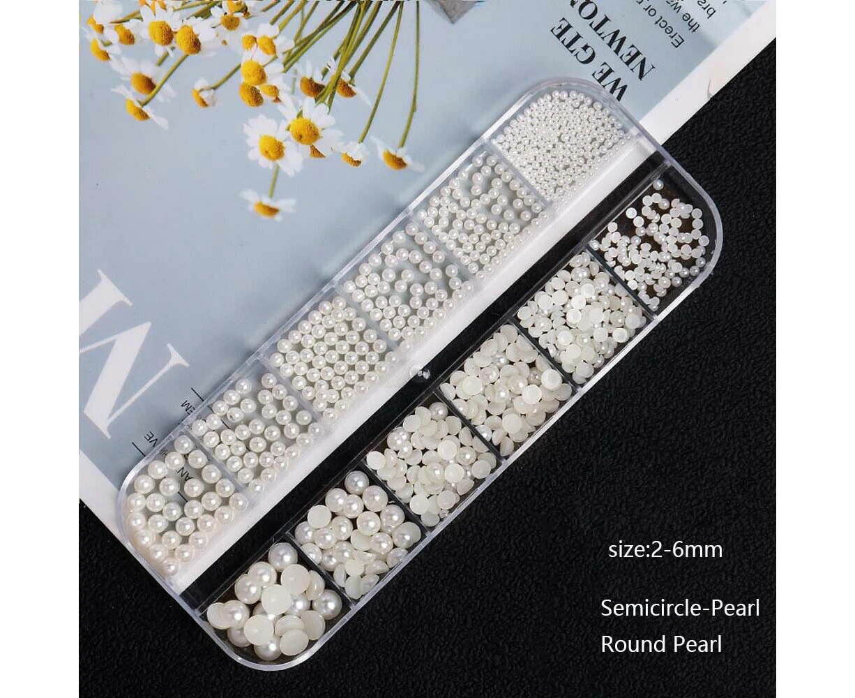 Nail Art Decoration - 54769 Round + Half Pearl Beige Charms 12 Grids