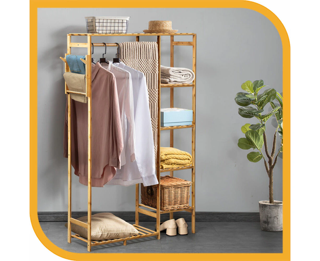 Furb Open Wardrobe Clothes Rail Rack Hanger Garment Bamboo Organizer Coat Shelf Stand Shoes Storage