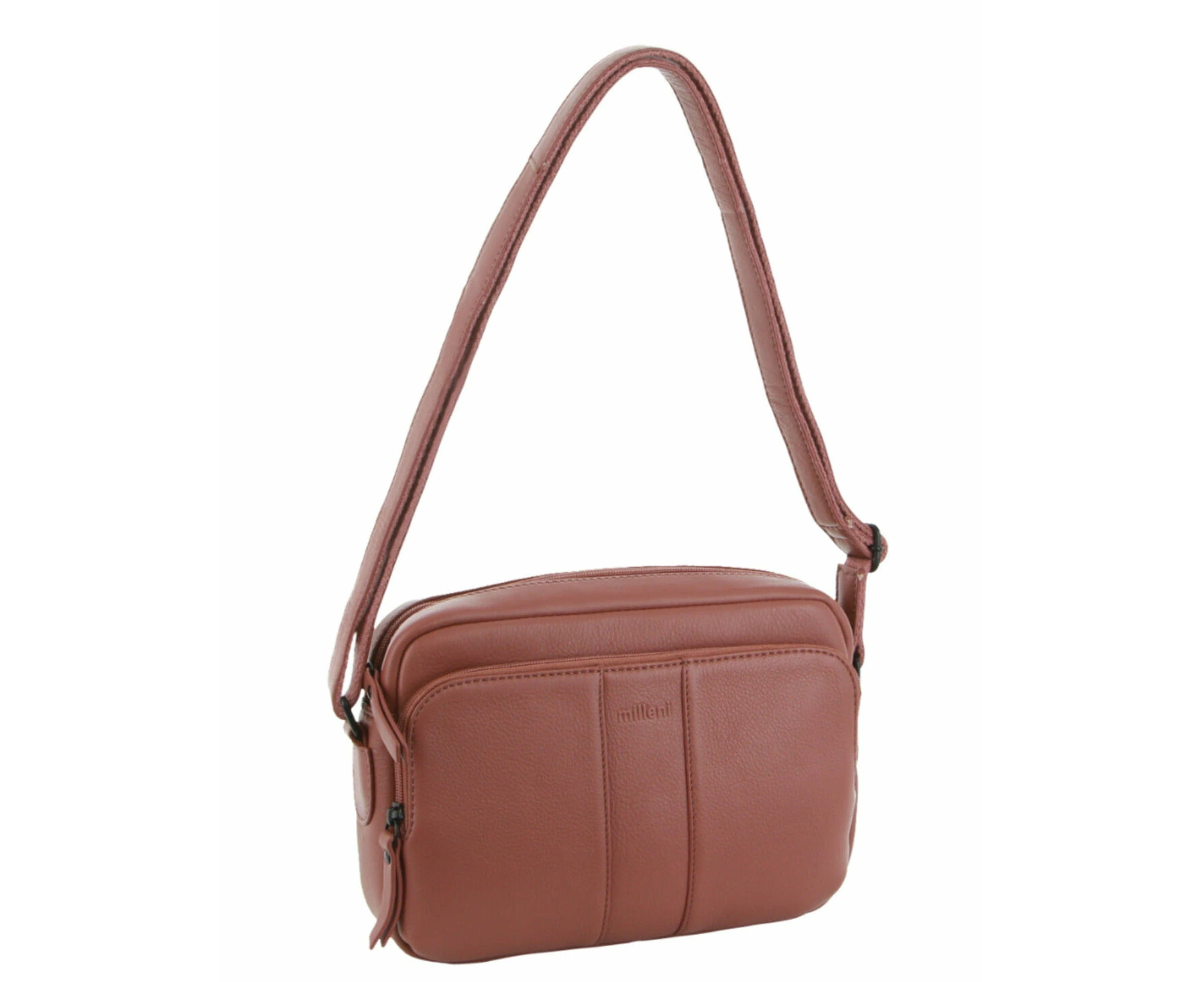 Milleni Leather Ladies Multi-Zip Crossbody Bag in Rose