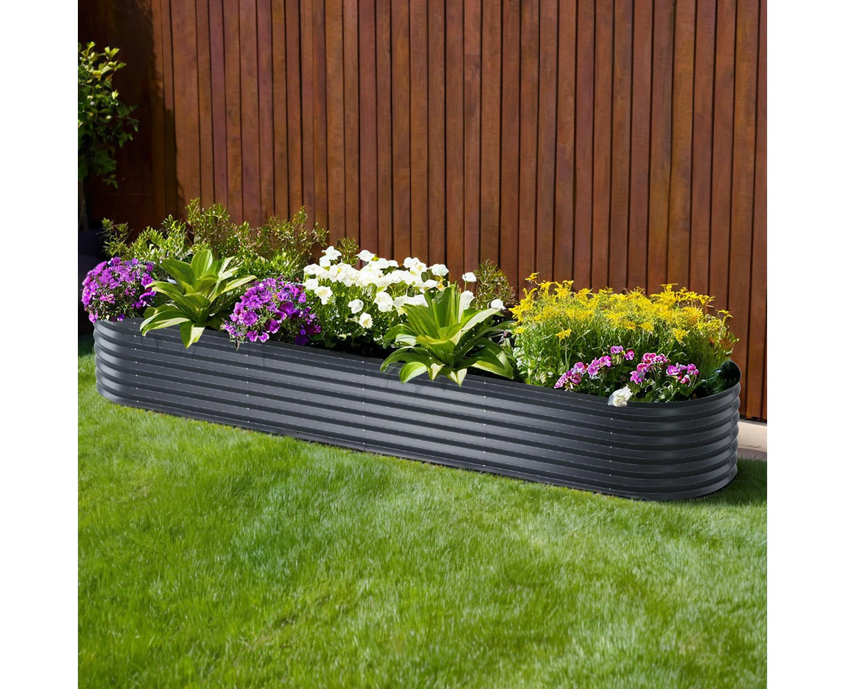 Raised Garden Bed Galvanised Steel 320x80x42cm Oval Planter Vegetable Box Gray