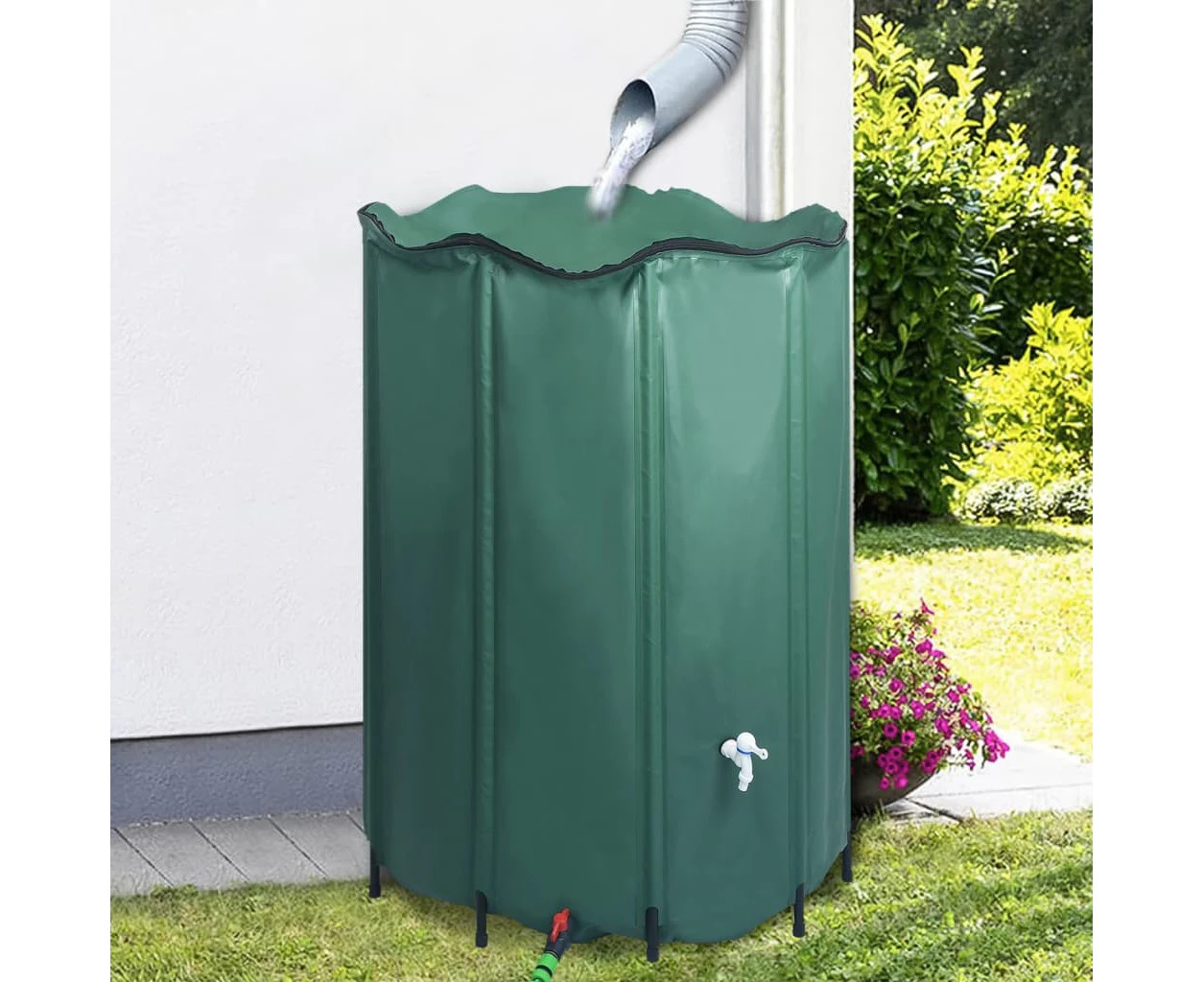 Collapsible Rain Water Barrel Tank with Spigot Durable PVC Mesh Garden Storage