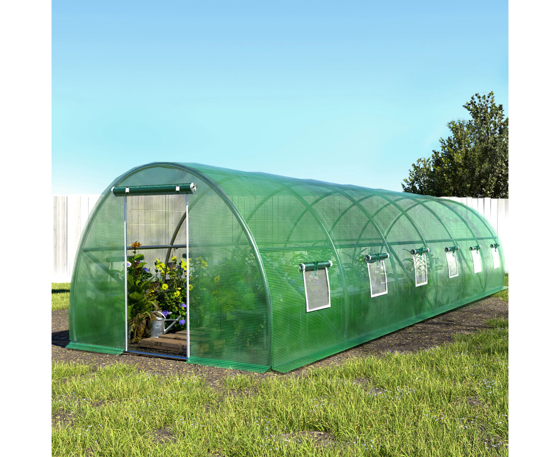 9x3x2M Walk In Tunnel Greenhouse Garden Plant Shed UV Resistant with Vent Windows