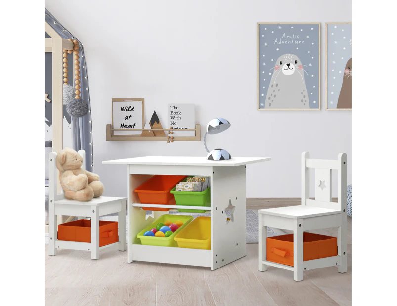 Keezi 3PCS Kids Table and Chairs Set Children Furniture Play Toys Storage Box