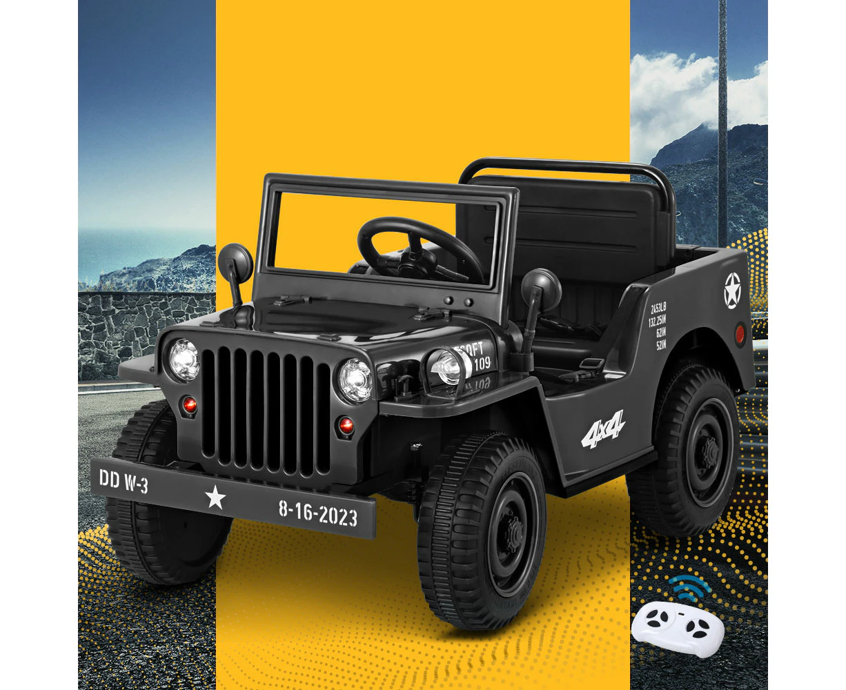 Rigo Kids Electric Ride On Car Jeep Military Off Road Toy Cars Remote 12V Black