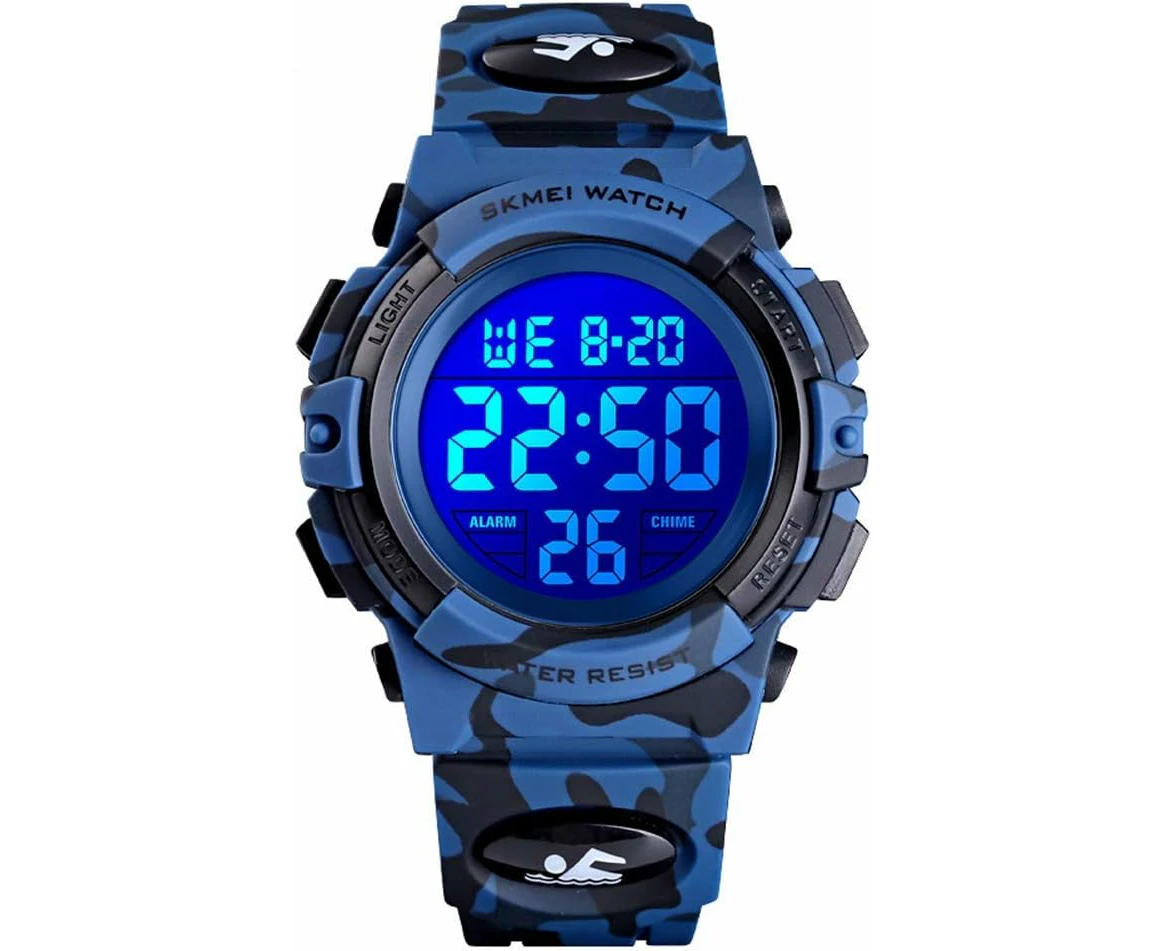 VEANXIN Men 's Large Face Digital Outdoor Sports Waterproof Watch LED Luminous Alarm Stopwatch Simple Army