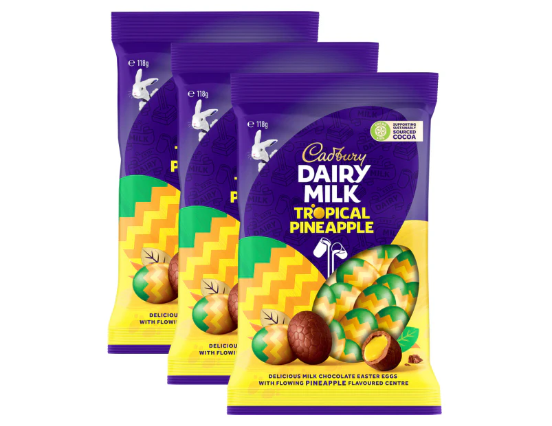 3 x Cadbury Dairy Milk Easter Eggs Tropical Pineapple 118g