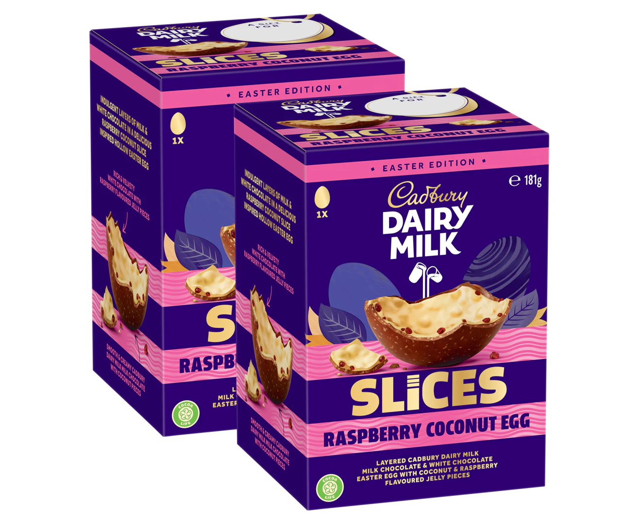 2 x Cadbury Easter Edition Slices Raspberry Coconut Egg 181g