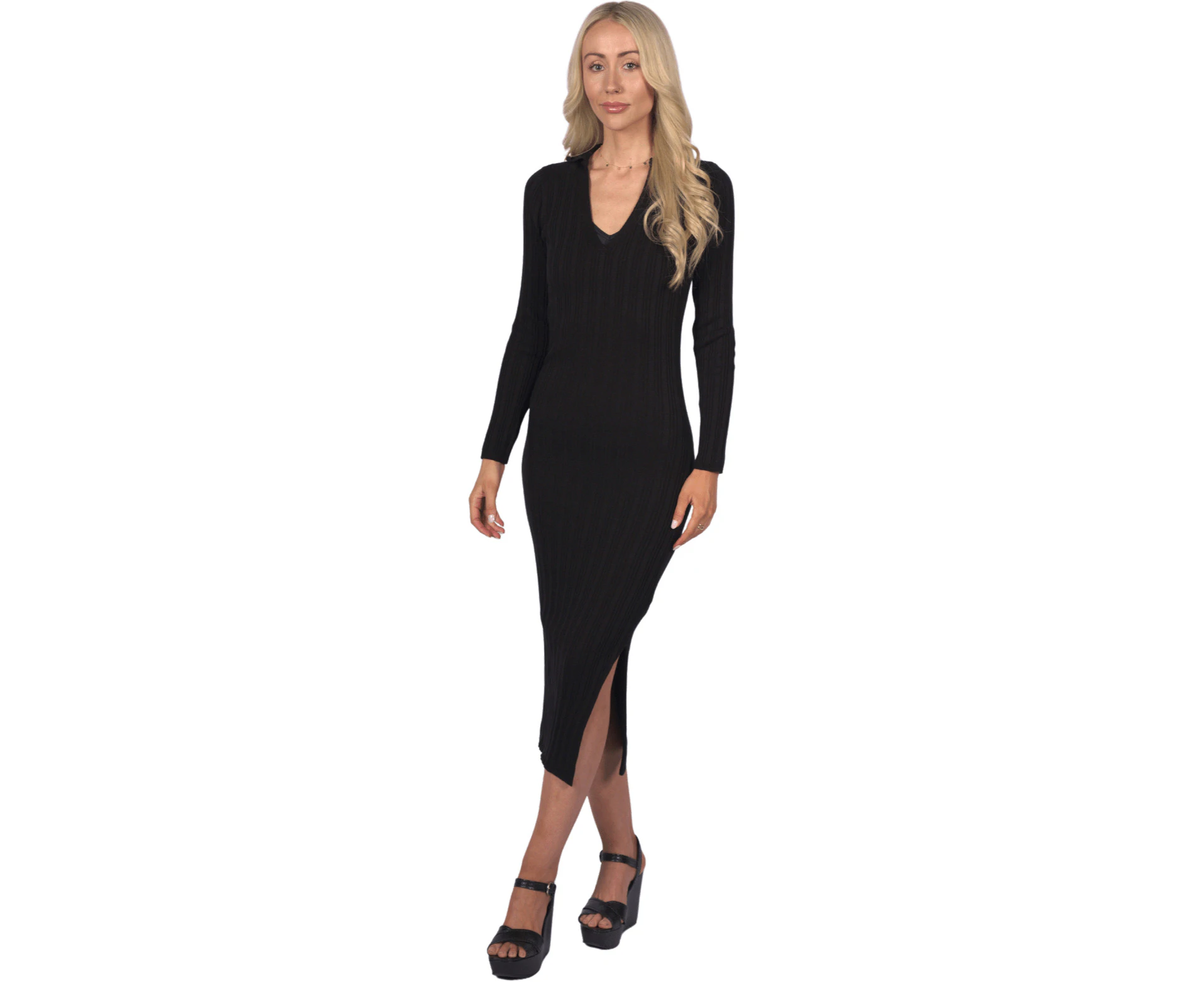 Miss Selfridge Women's Midi Long Sleeve Black Dress