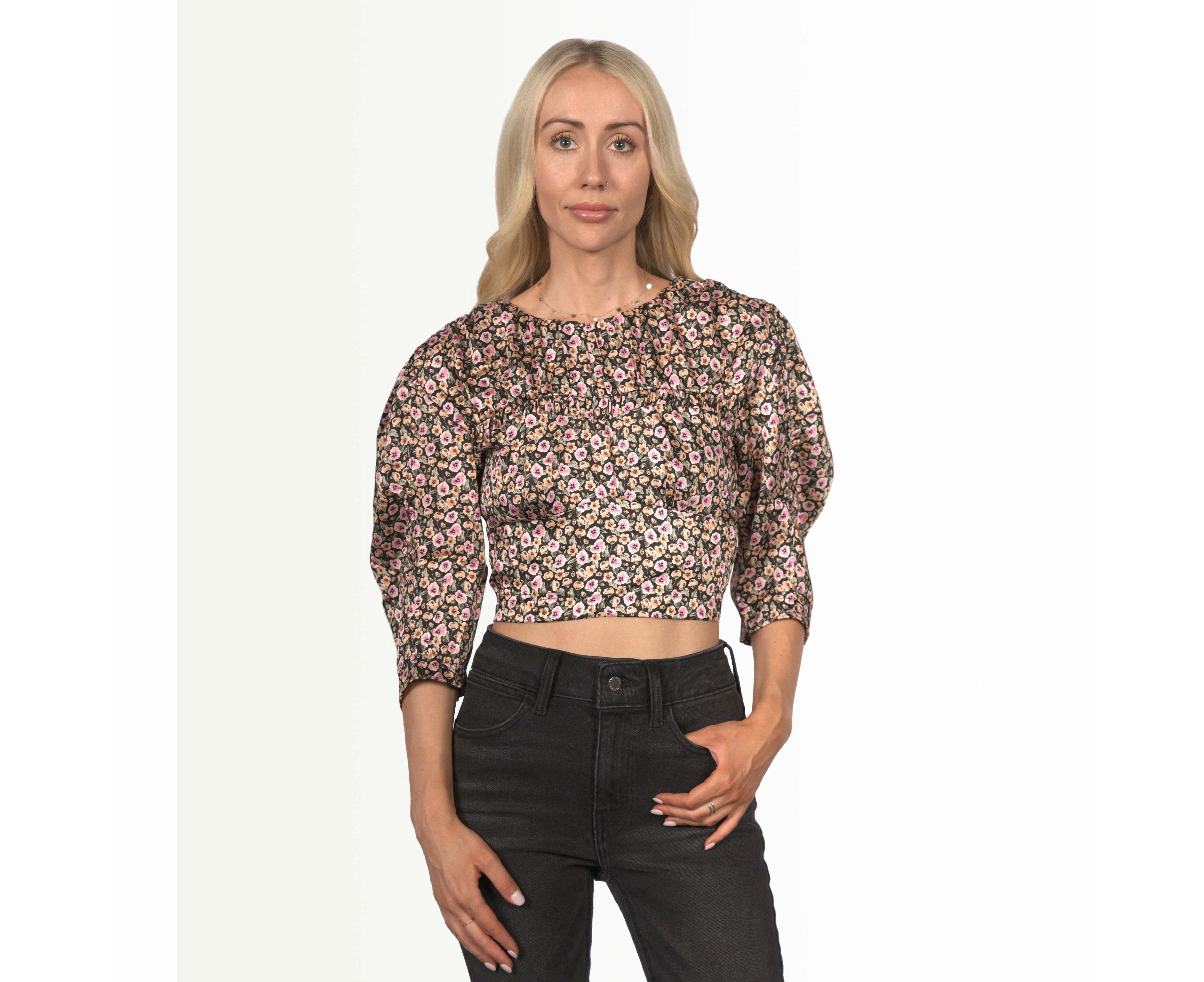 Topshop Women's Satin Ditsy Ruch Crop Blouse - Floral Print