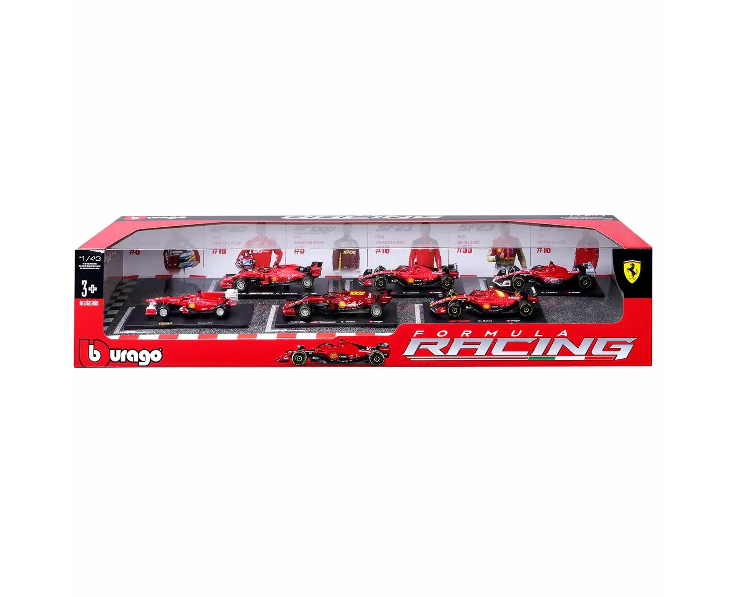 Burago 1:43 Formula Racing Die Cast With Plastic Part 6 Pack Ferrari Car Model