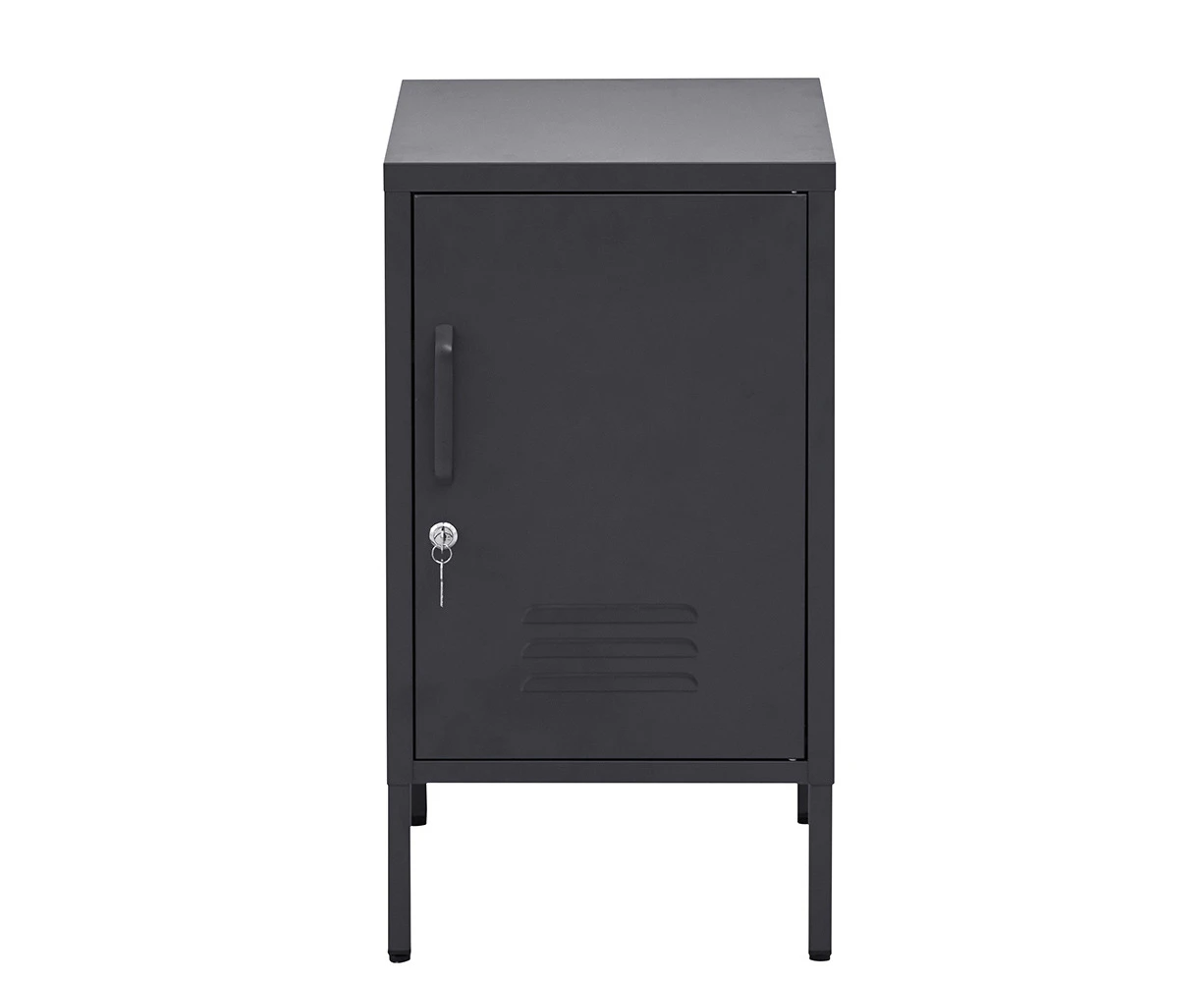 Modern Black Metal Bedside Table Storage Cabinet with Adjustable Shelf