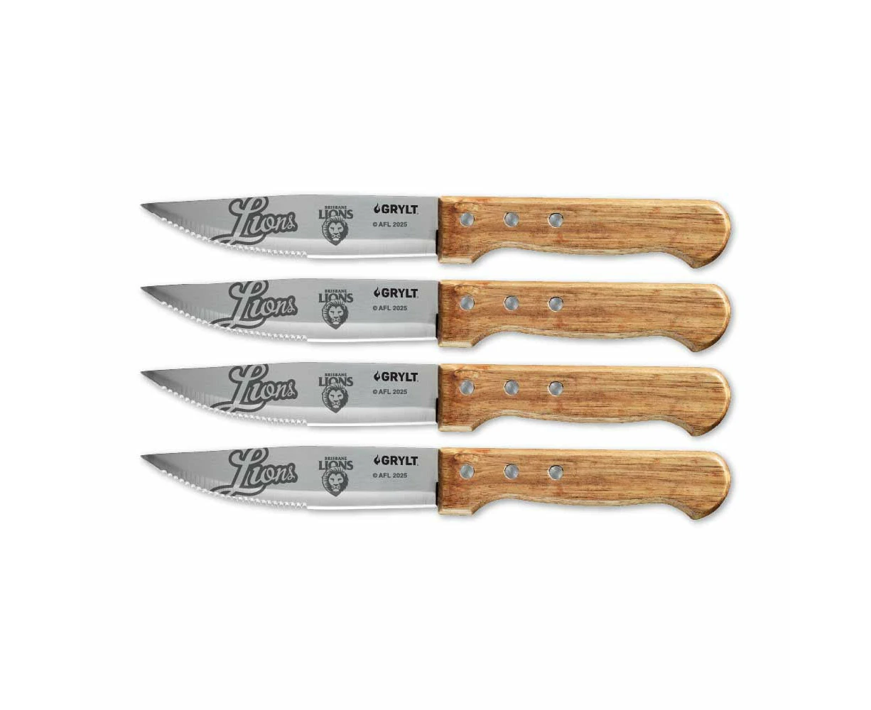 GRYLT Jumbo 4 Piece Steak Knife Set AFL Brisbane Lions