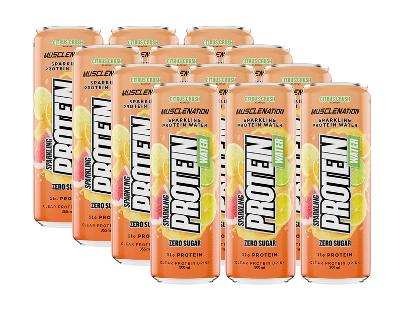 12 x Muscle Nation Sparkling Protein Water Zero Sugar Citrus Crush 355mL