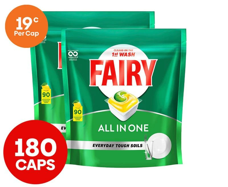 2 x 90pk Fairy All in One Dishwashing Capsules Lemon