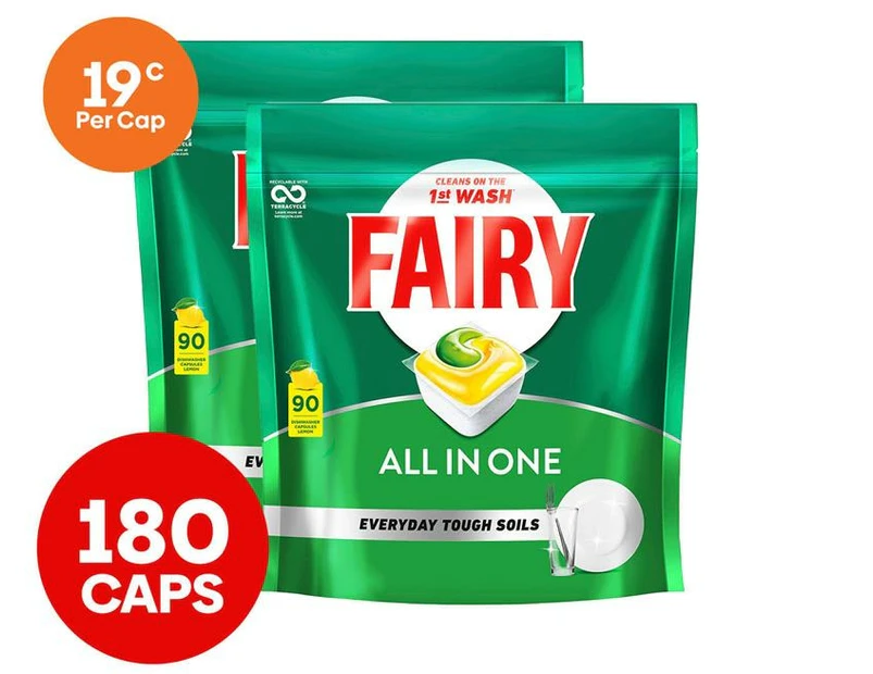 2 x 90pk Fairy All in One Dishwashing Capsules Lemon