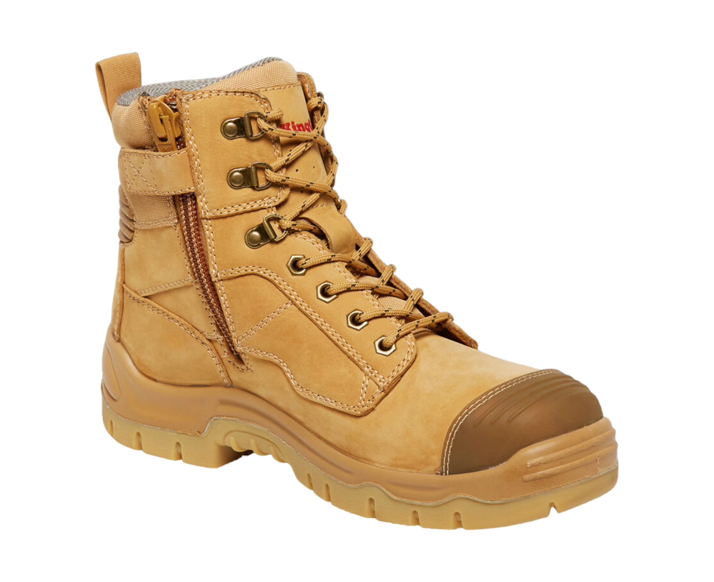 KingGee Men's Phoenix Zip/Lace Safety Work Boots With Scuff Cap - Wheat