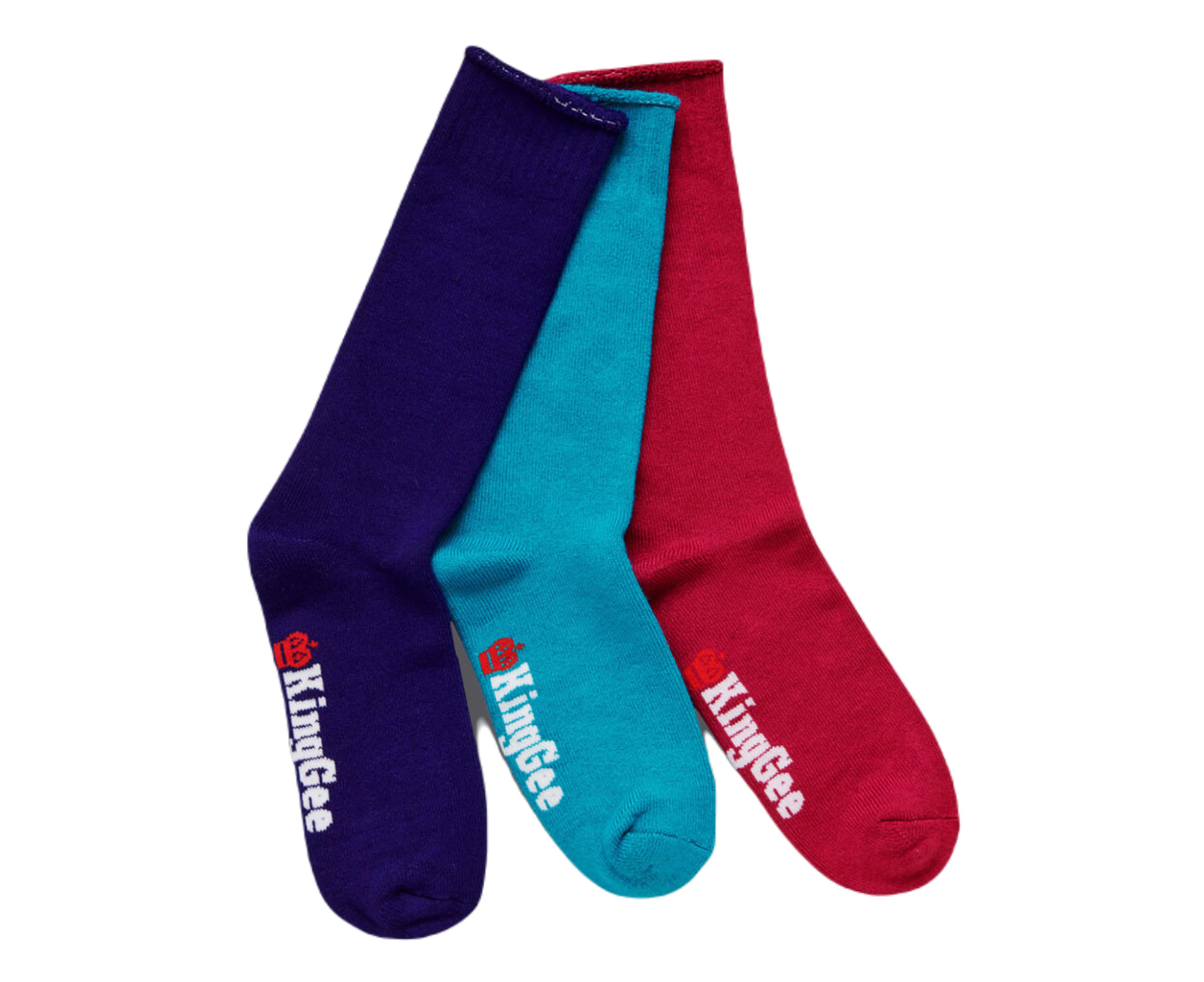 KingGee Women's Bamboo Coloured Crew Socks - 3 Pack - Purple/Teal/Pink