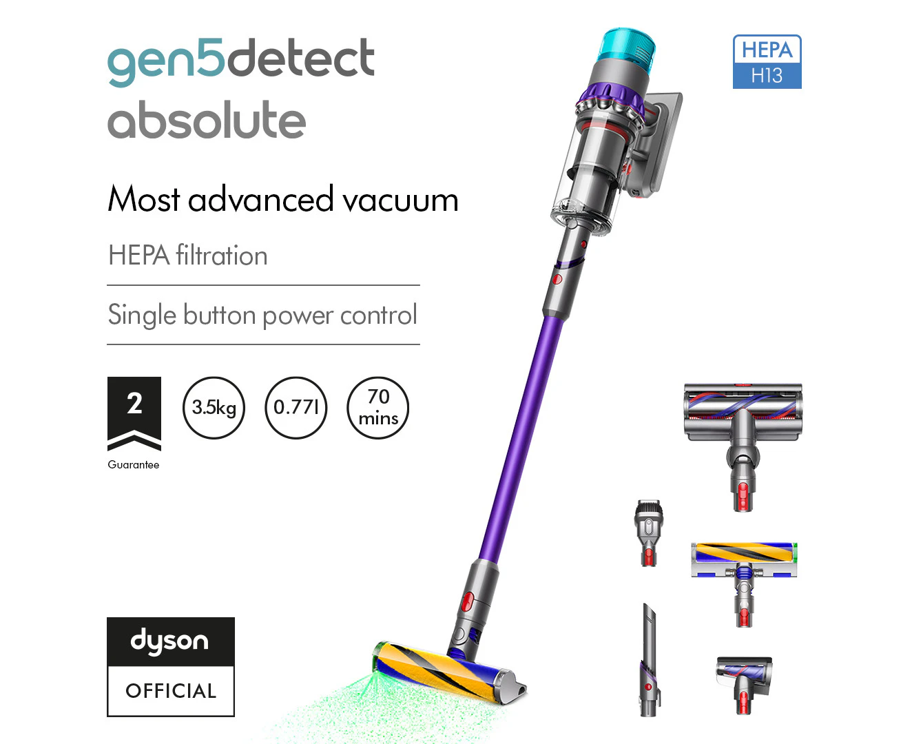 Box Damaged Stock Dyson Gen5detect™ Absolute stick vacuum (Purple/Iron/Purple) - Refurbished Grade B