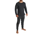 2pcs Set Mens Merino Wool Blend Long Sleeve Thermal Top & Long Johns Pants Underwear - Black