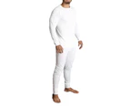 2pcs Set Mens Merino Wool Blend Long Sleeve Thermal Top & Long Johns Pants Underwear - Beige