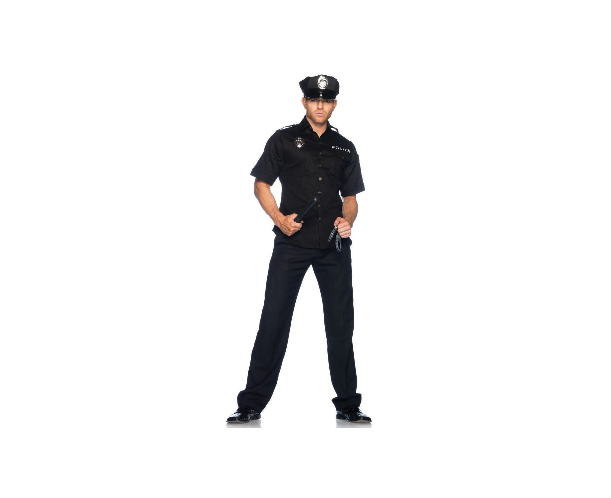 Mens Police Officer Costume Cop Fancy Dress Party Halloween Uniform Outfit