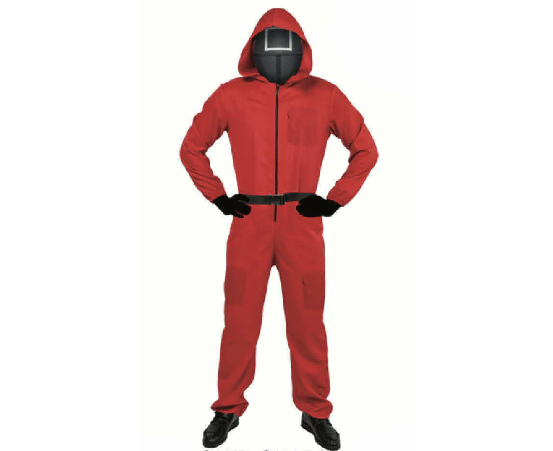 Adult Squid Game Costume Guard Tracksuit Halloween Party Red - Square