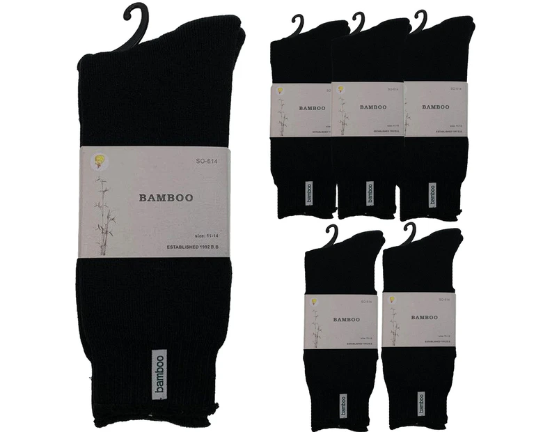 6 Pairs PREMIUM BAMBOO SOCKS Mens Heavy Duty Thick Work Socks BULK Cushion - Black