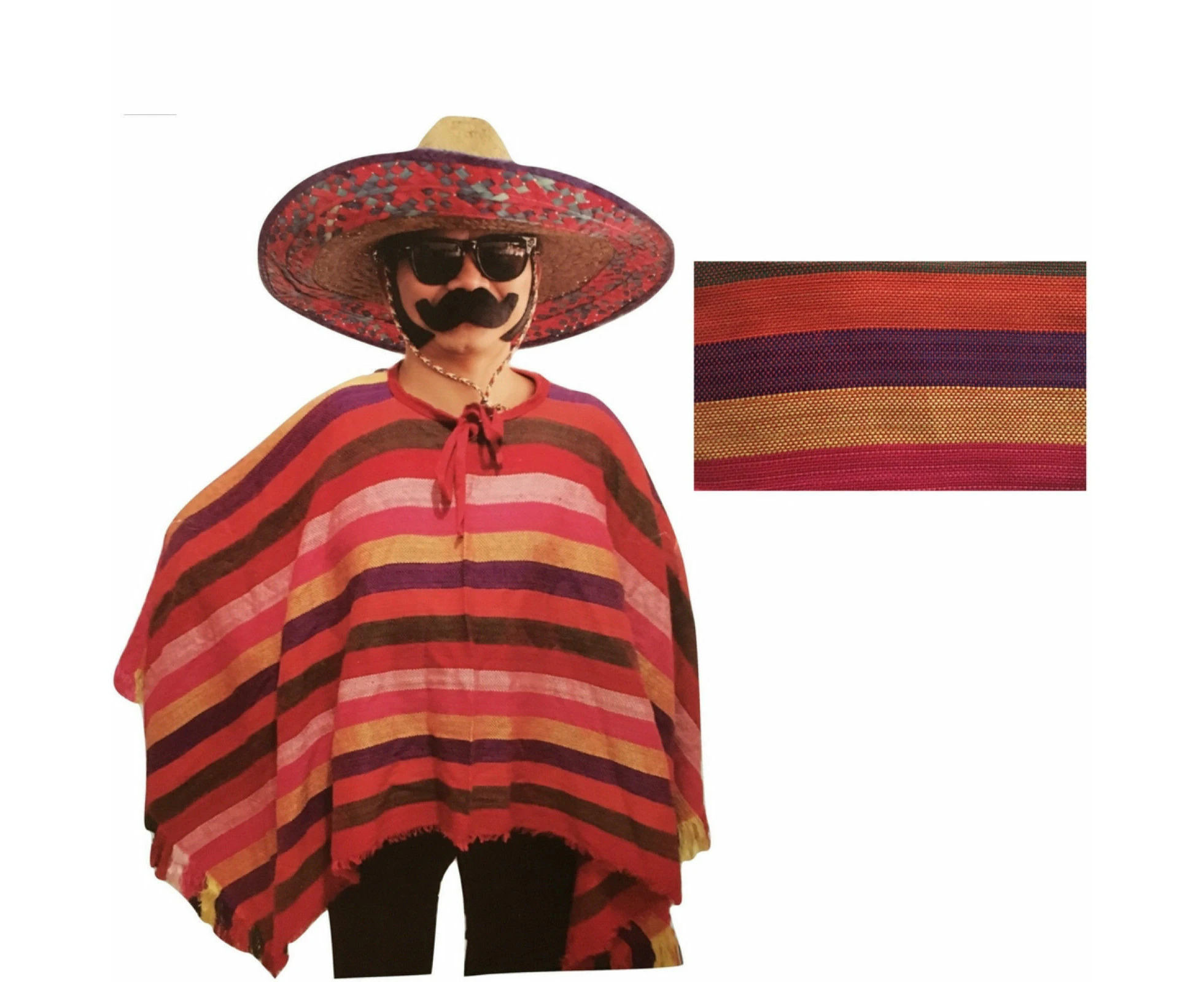 DELUXE MEXICAN PONCHO Spanish Costume Wild West Cowboy Party Bandit