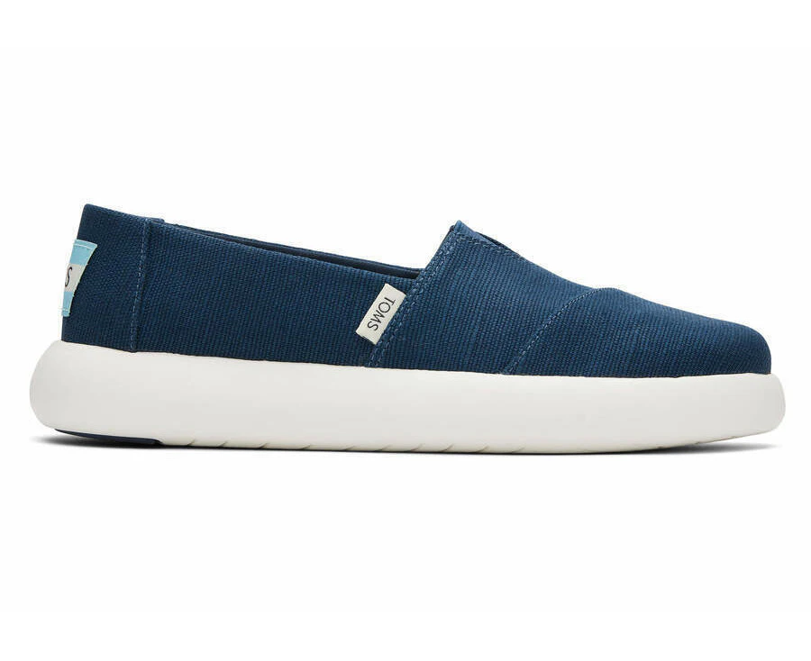 TOMS Womens Platform Alpargata Canvas Shoes Slip On Casual Shoes Flats - Blue