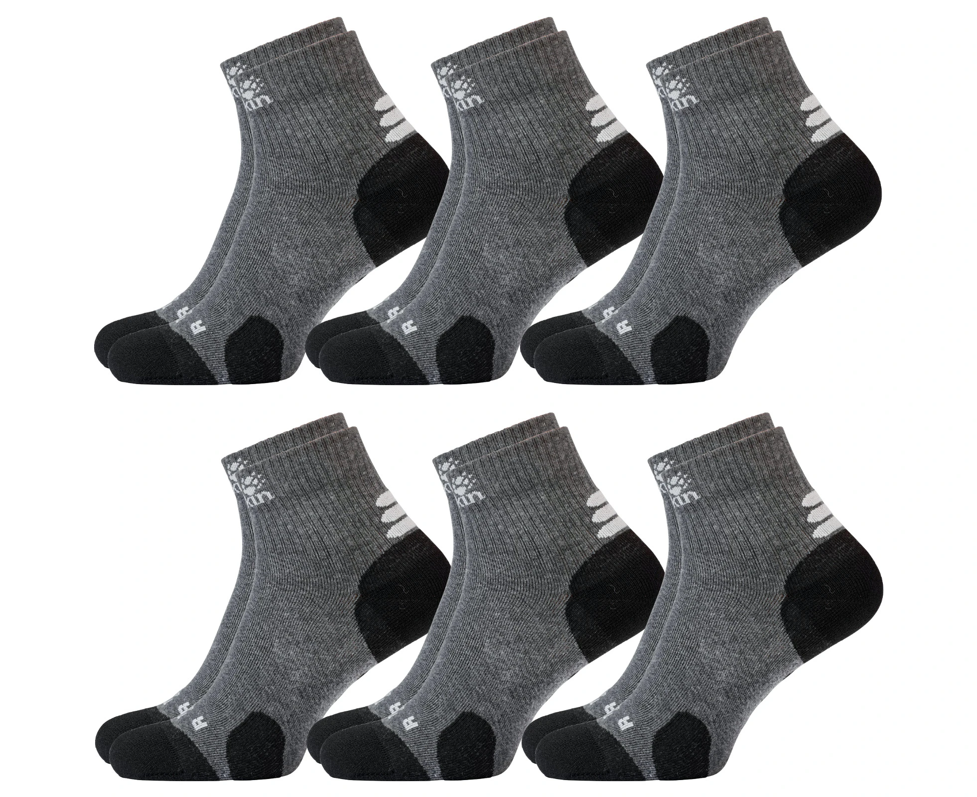 6x Jack Wolfskin Socks Travel Organic Cotton Mid Cut Hiking Trekking Ankle - Dark Grey