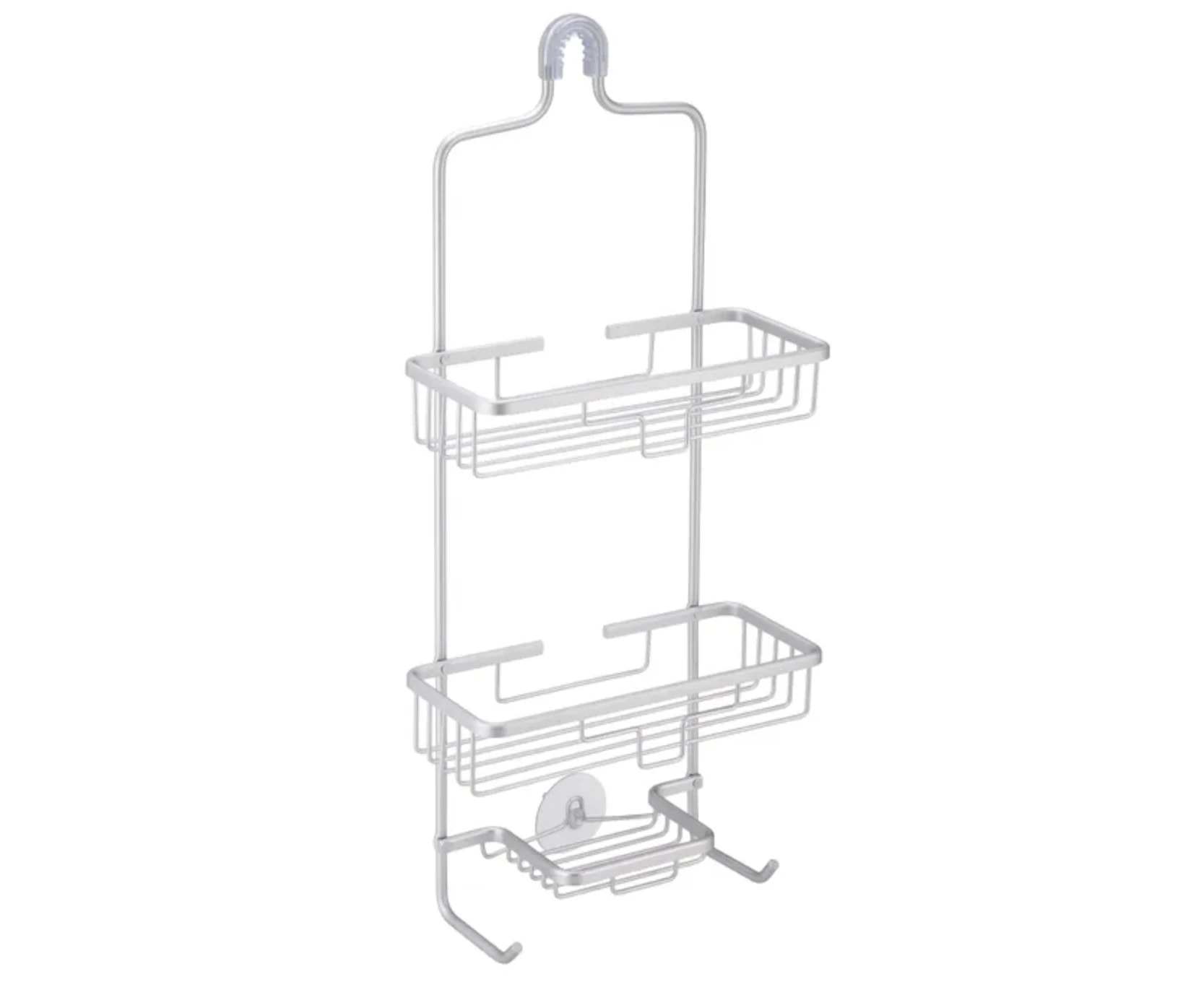 3 Tier Shower Caddy Bath Rack Aluminium Plated Hanging Over Hook Basket - Silver