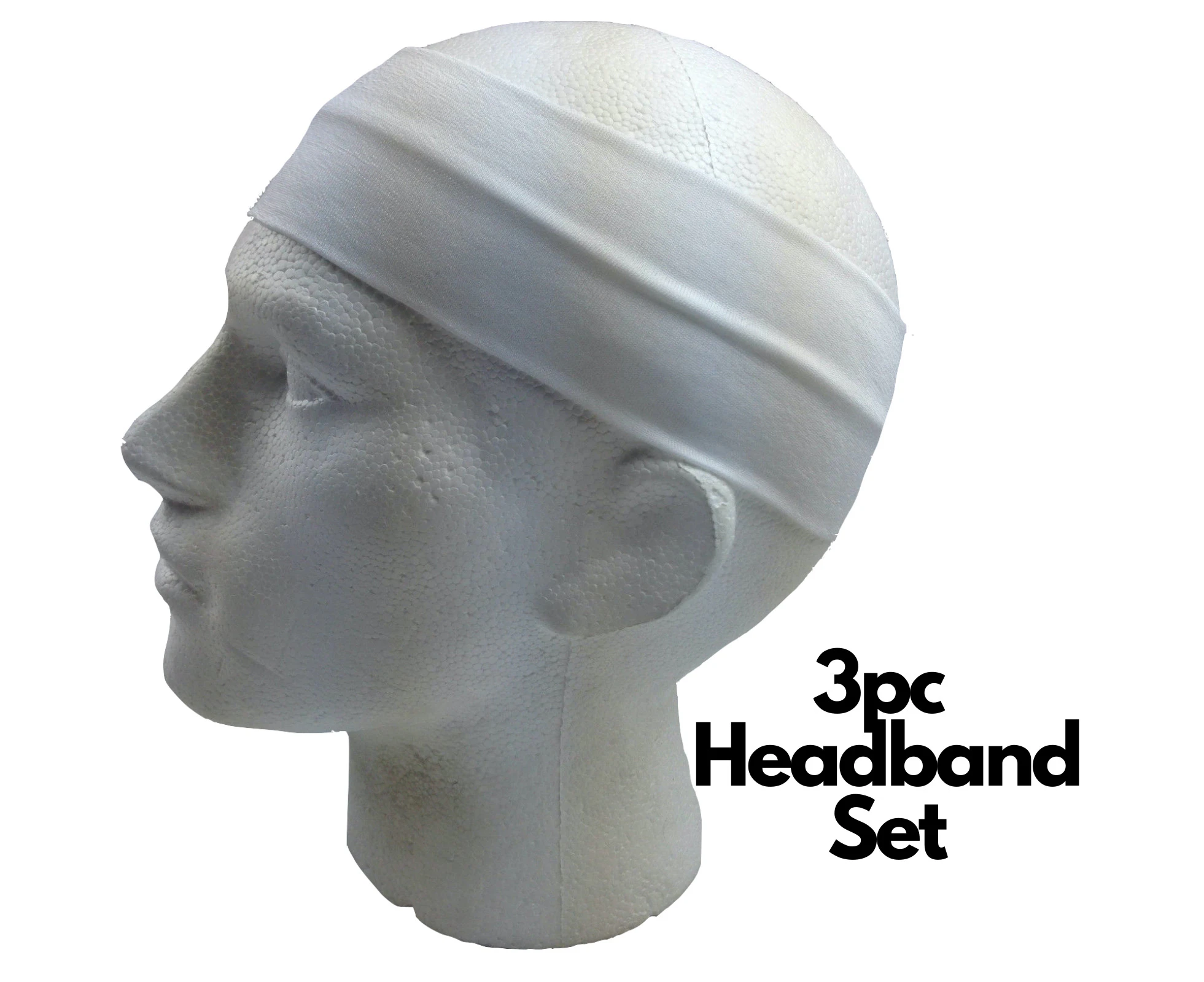 3pc Set Plain Headband Elastic Stretch Sports Yoga Hair Band Unisex Wide Wrap - White